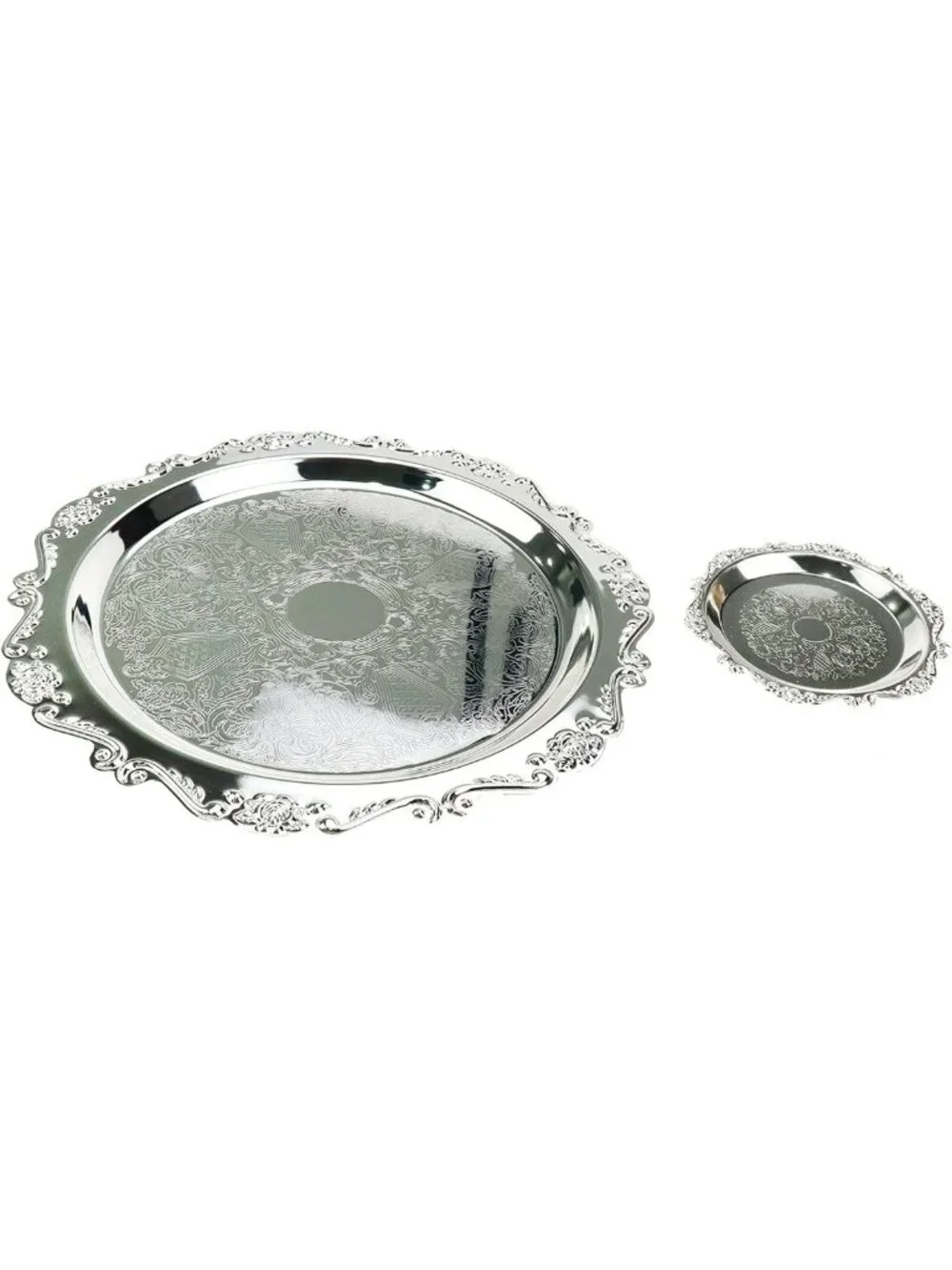 Set of 2 Decorative Round Metal Serving Trays | Reusable Snack & Dessert